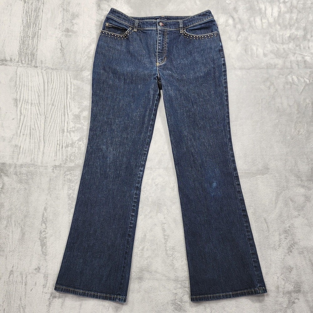Jones New York Signature Jeans Womens 8‎ Blue Mid Rise Bootcut Studded Stretch